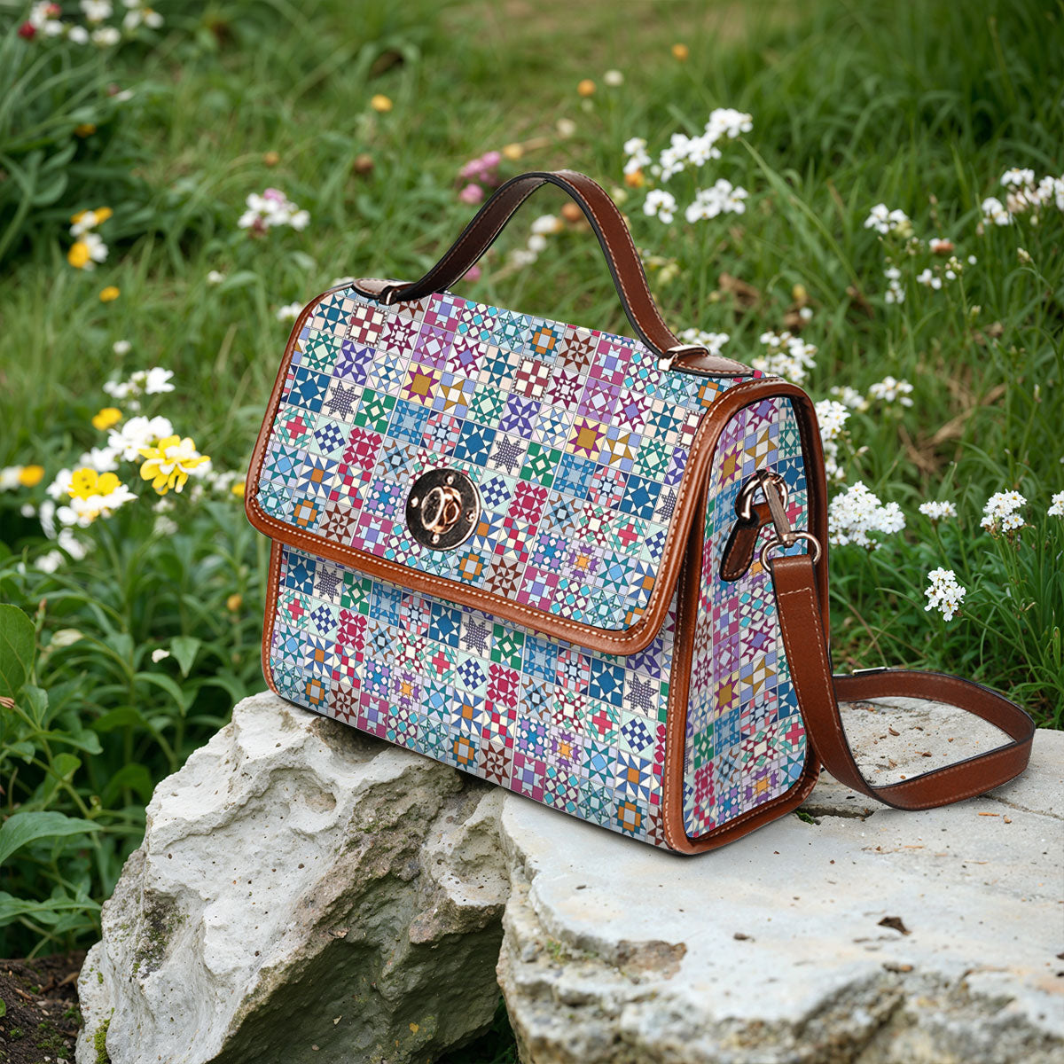 Sewing Lover Satchel Handbag Traditional Quilt Blocks