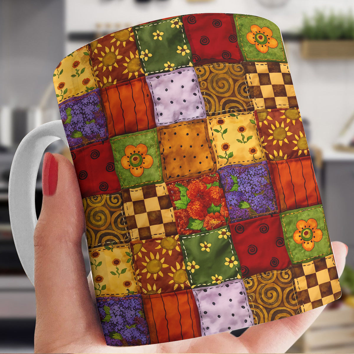 Autumn Quilt Blooms Ceramic Mug