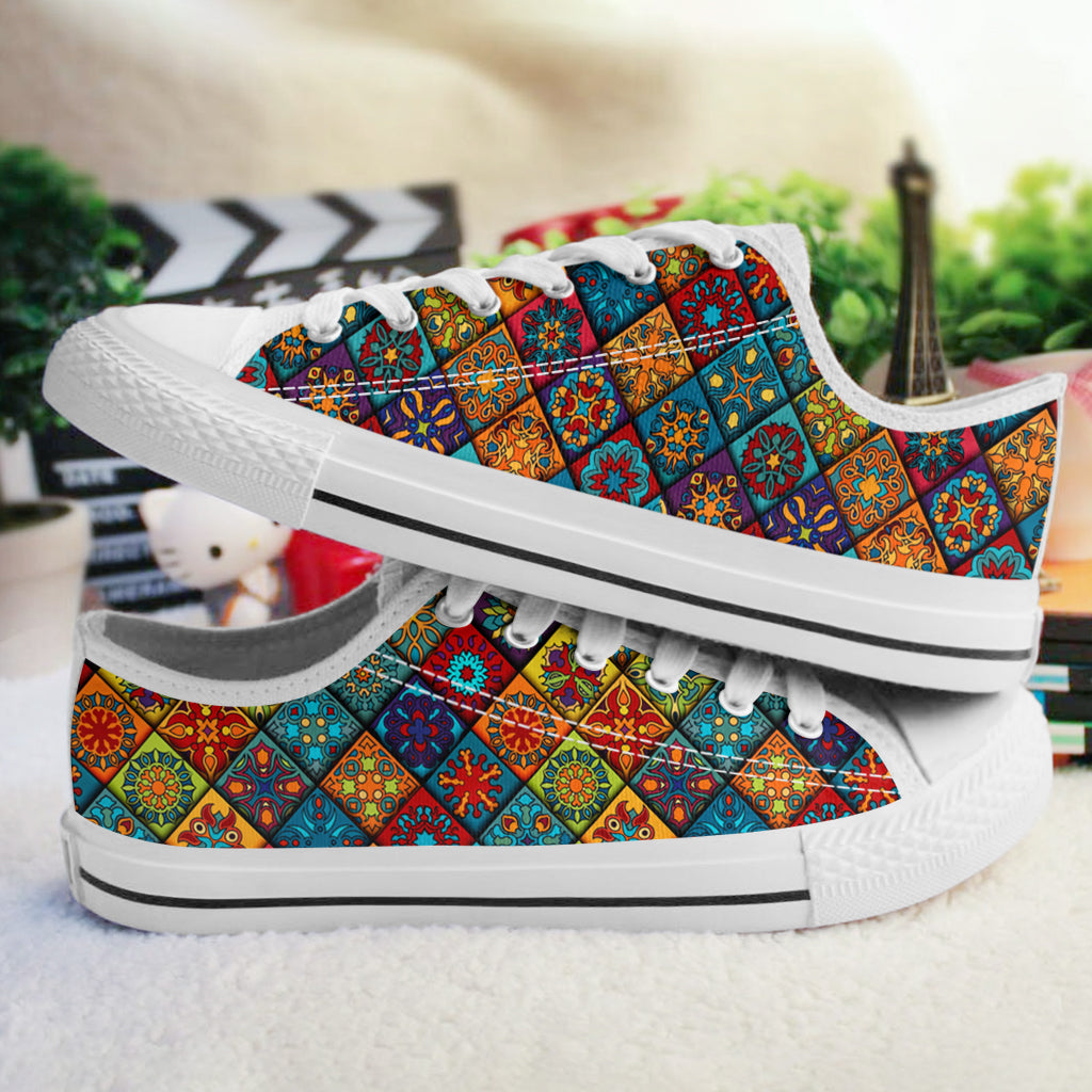 Mandala Women's Low Top Shoes Mandala Flower Blocks