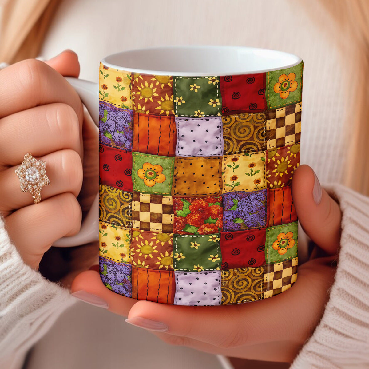 Autumn Quilt Blooms Ceramic Mug