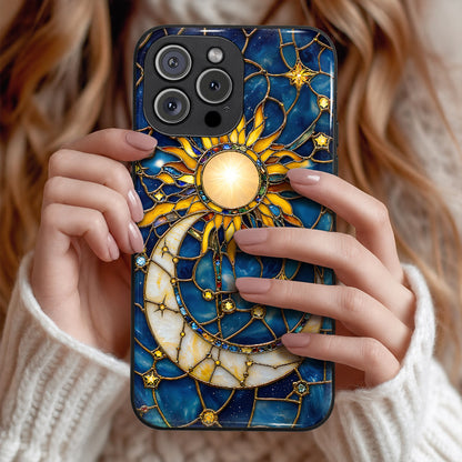 Celestial Phone Case Golden Sun & Crescent Moon