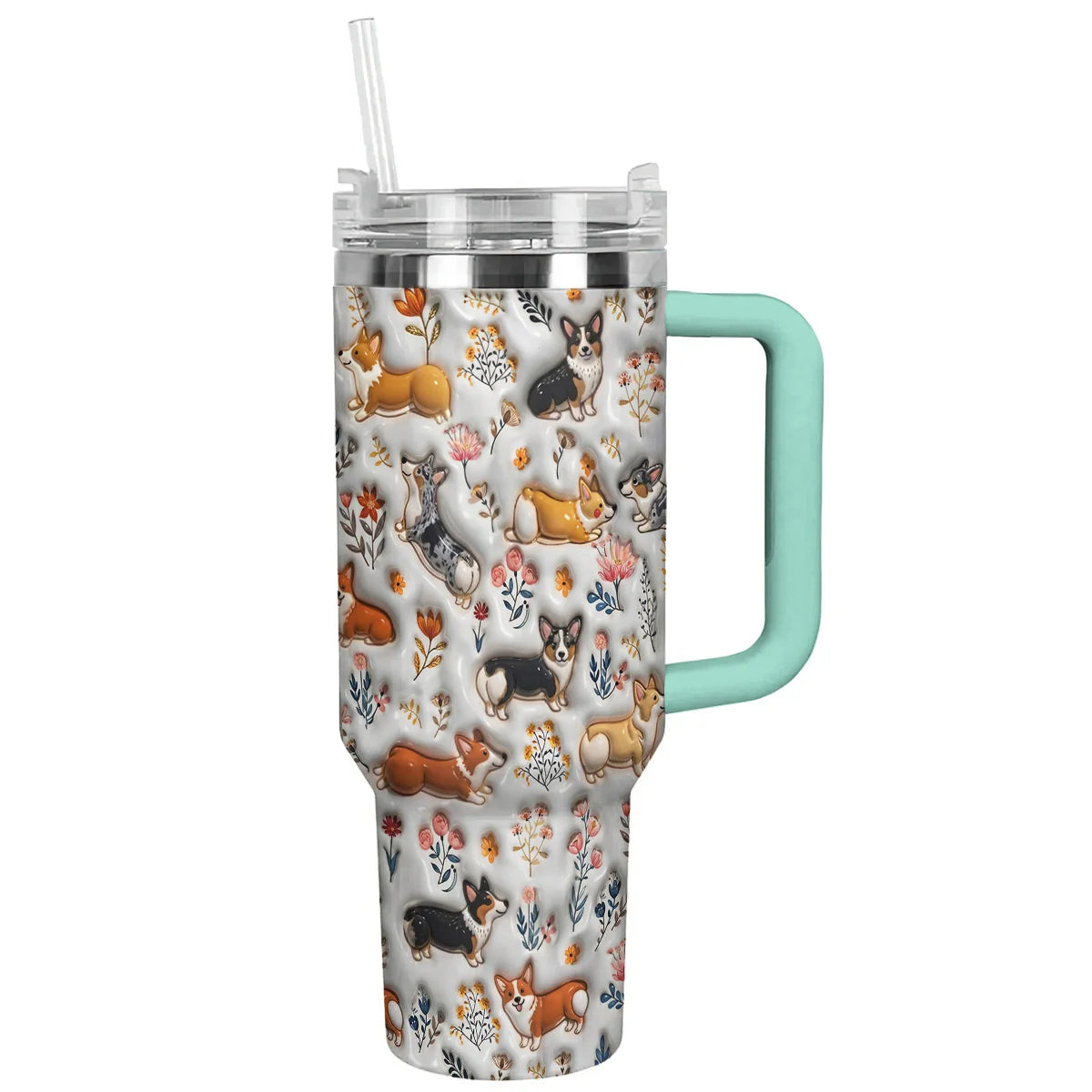 Corgi 40 oz Tumbler Happy Field Flowers