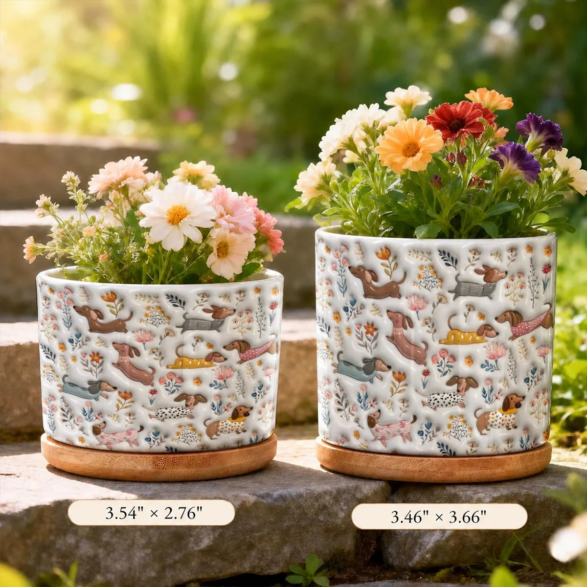 Dachshund Ceramic Plant Pot Happy Field Flowers