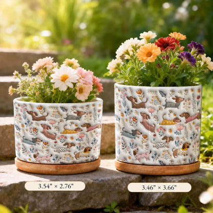 Dachshund Ceramic Plant Pot Happy Field Flowers