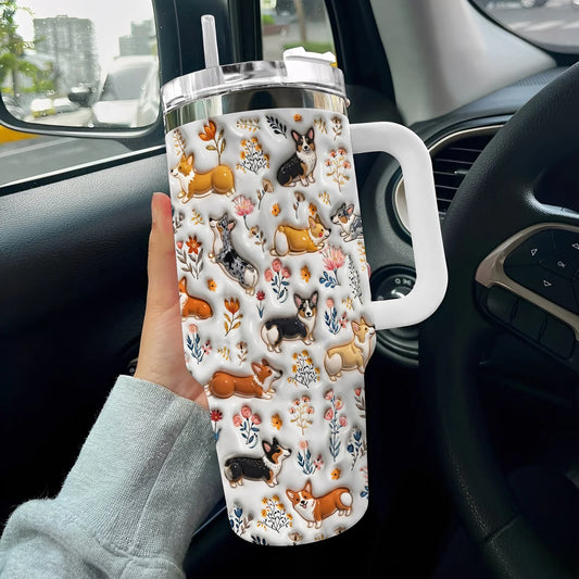 Corgi 40 oz Tumbler Happy Field Flowers