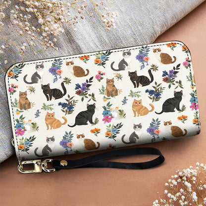Cat Lover Leather Wallet Cute Floral Cats