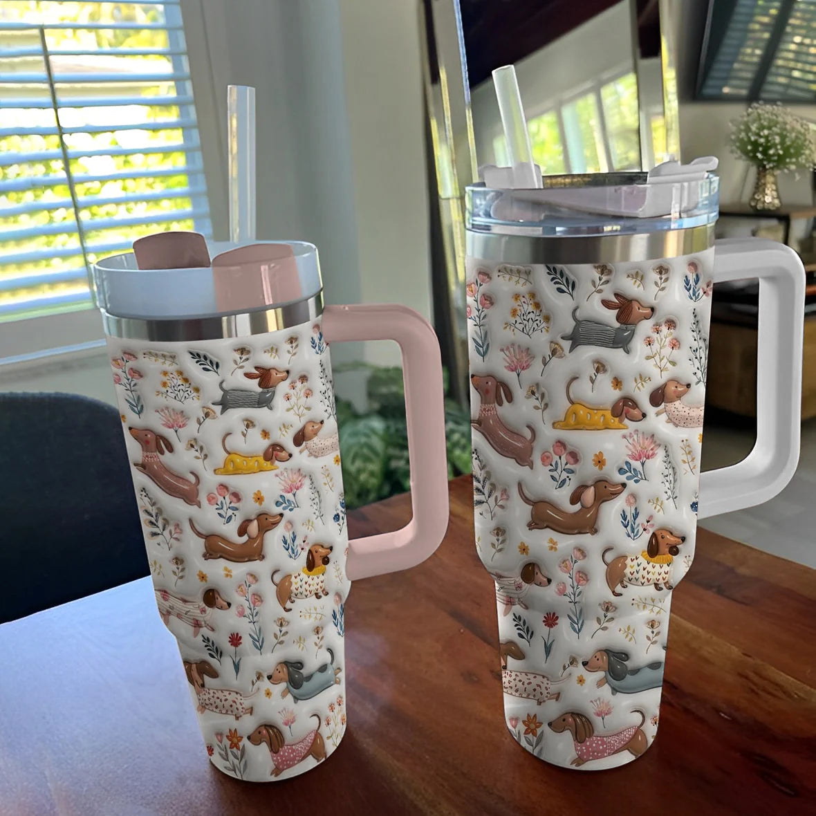 Dachshund 40 oz Tumbler Happy Field Flowers