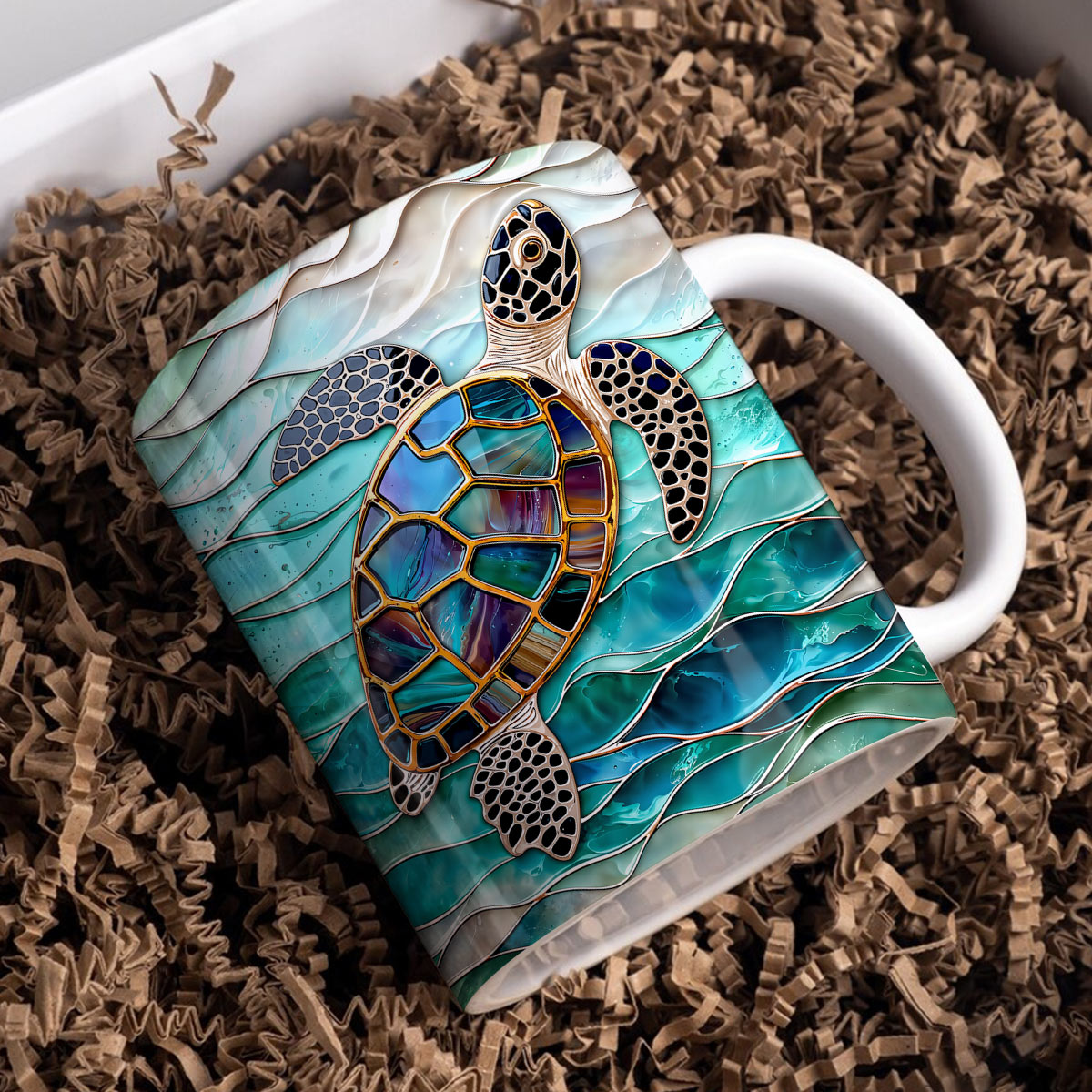 Sea Turtle Ceramic Mug Iridescent Sea Turtle In Turquoise Tides