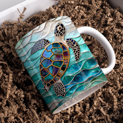 Sea Turtle Ceramic Mug Iridescent Sea Turtle In Turquoise Tides