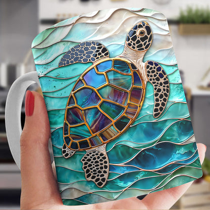 Sea Turtle Ceramic Mug Iridescent Sea Turtle In Turquoise Tides