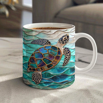 Sea Turtle Ceramic Mug Iridescent Sea Turtle In Turquoise Tides