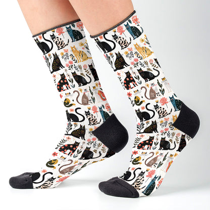 Cat Crew Socks Botanical Cat Bliss