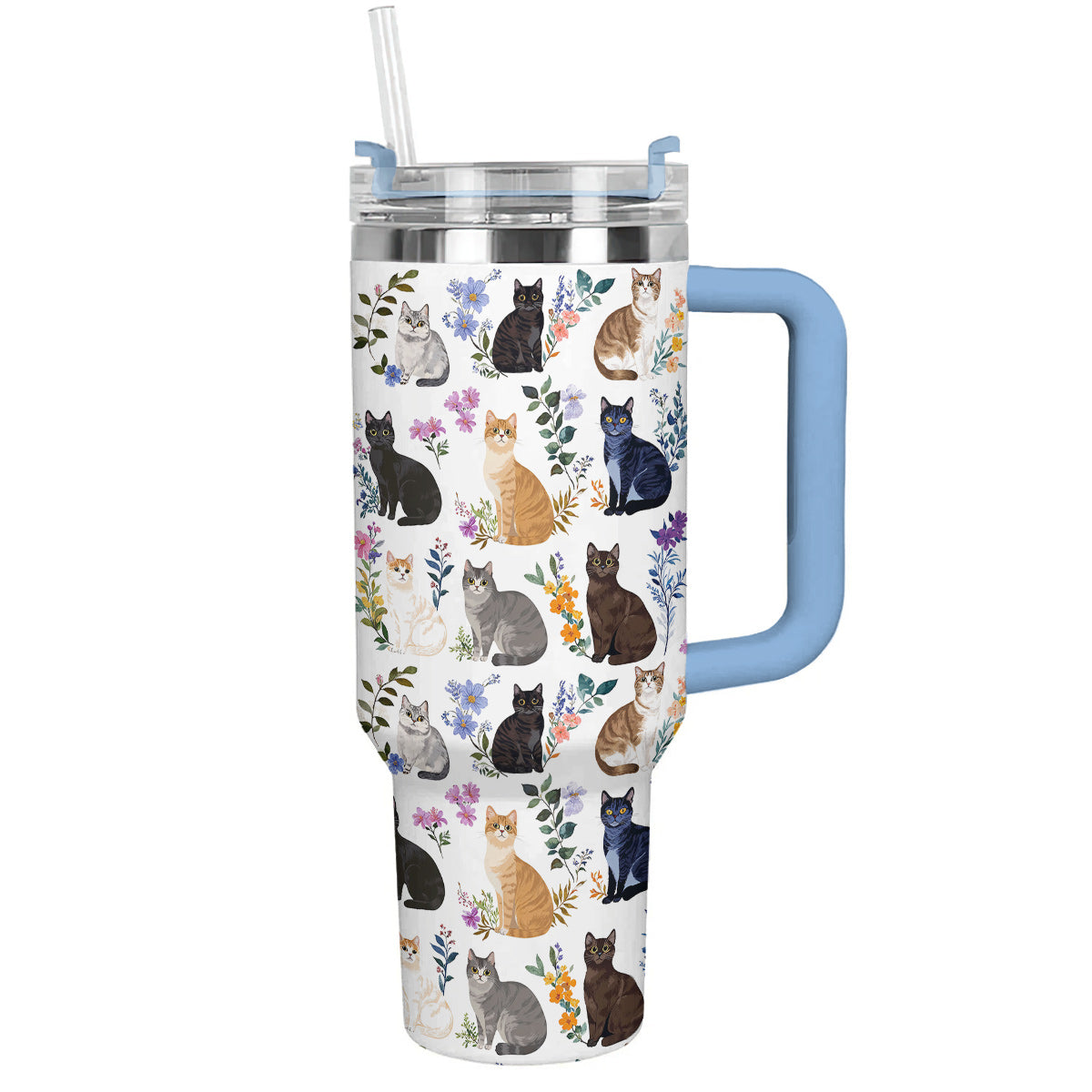Cat 40 oz Tumbler Charming Floral Cats