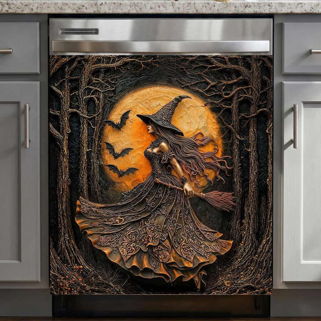 Witch Magnetic Dishwasher Cover Witch of the Amber Moon Halloween Décor