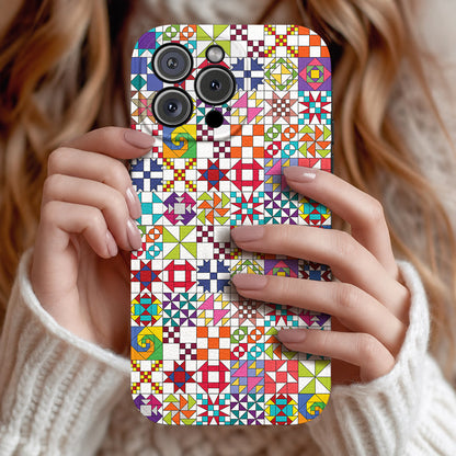 Sewing Lover Leather Phone Case Colorful Quilt Blocks