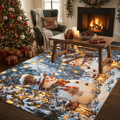 Christmas Area Rug Happy Snowmen’s Cozy Forest Glow
