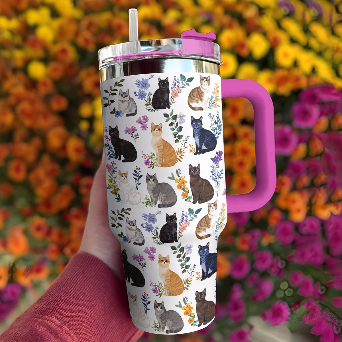 Cat 40 oz Tumbler Charming Floral Cats