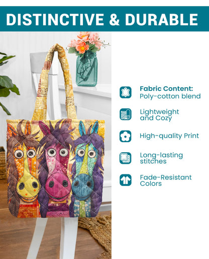 Horse Quilted Tote Bag Rustic Horses