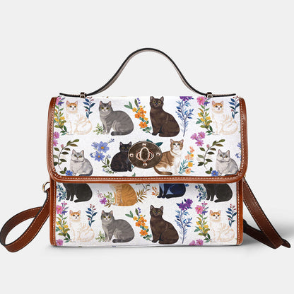 Cat Lover Satchel Handbag Charming Floral Cats