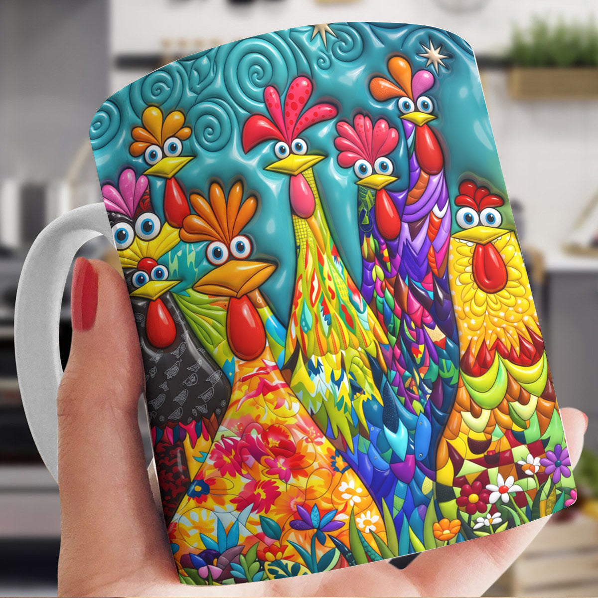 Chicken Ceramic Mug Colorful Chicken Garden