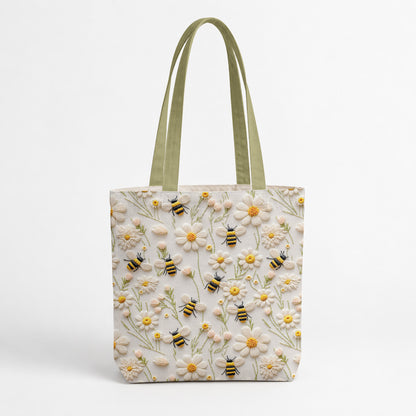 Bee Canvas Tote Bag Honeybee Daisy Meadow