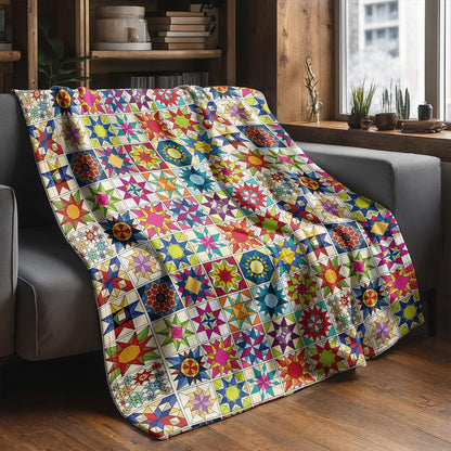 Sewing Lover Fleece Blanket Colorful Quilt Blocks