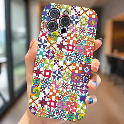 Sewing Lover Leather Phone Case Colorful Quilt Blocks