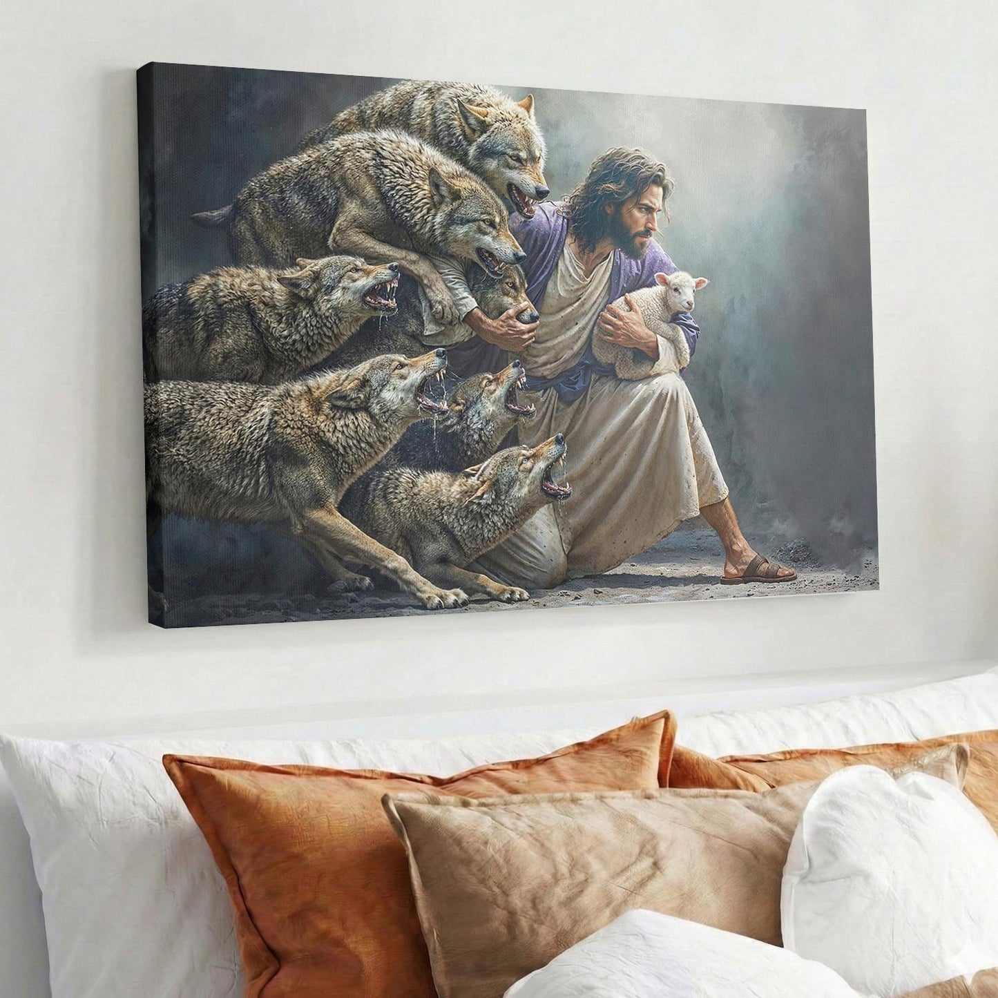 God Wooden-Framed Canvas Wall Art The Shepherd Defender