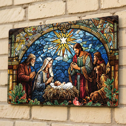Christmas 2D Metal Sign The Holy Night in Stained Glass