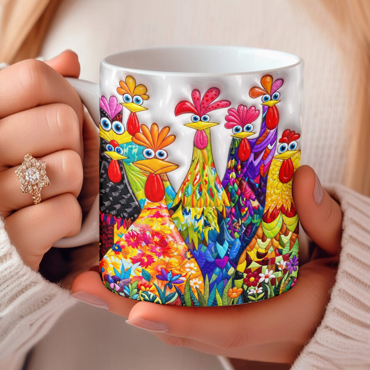 Chicken Ceramic Mug Colorful Chickens