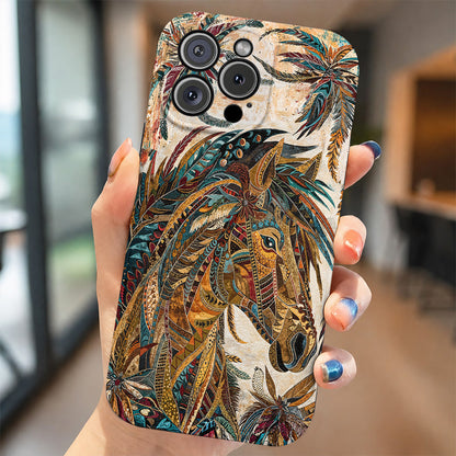 Horse Leather Phone Case Bohemian Horse Feather