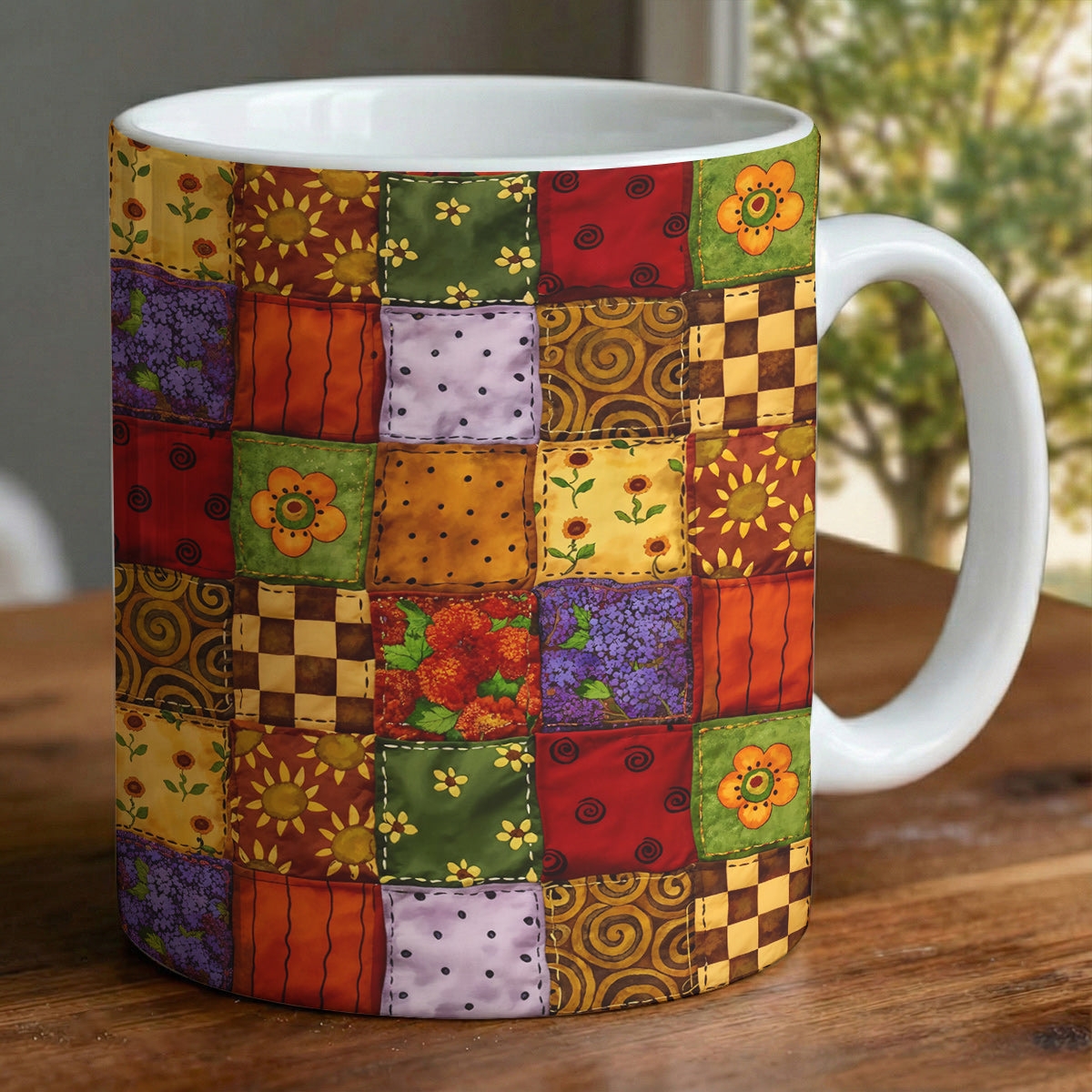 Autumn Quilt Blooms Ceramic Mug