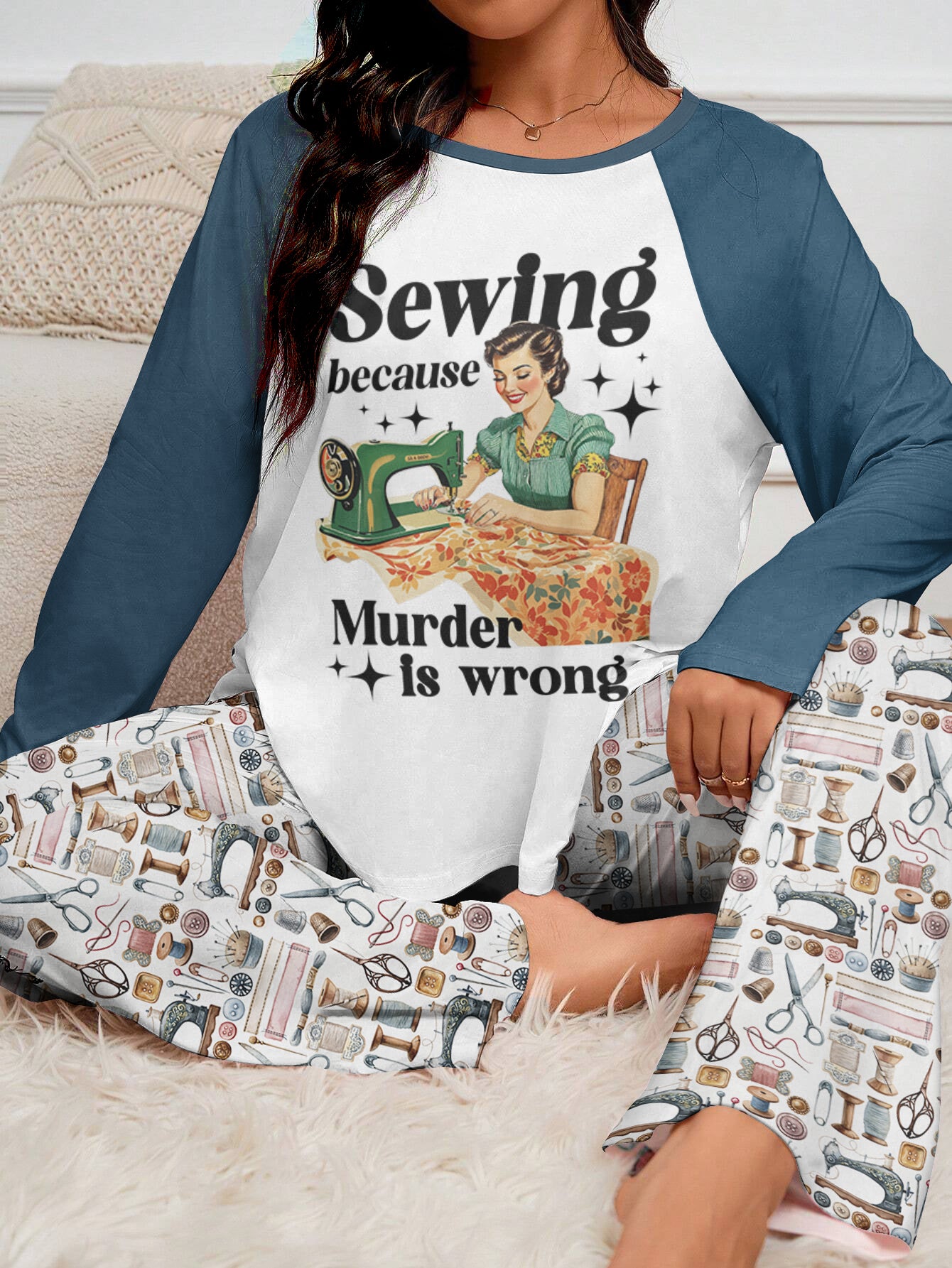 Sewing Lover Raglan Lounge Pajamas Retro Style Sewing Because Mur-der Is Wrong