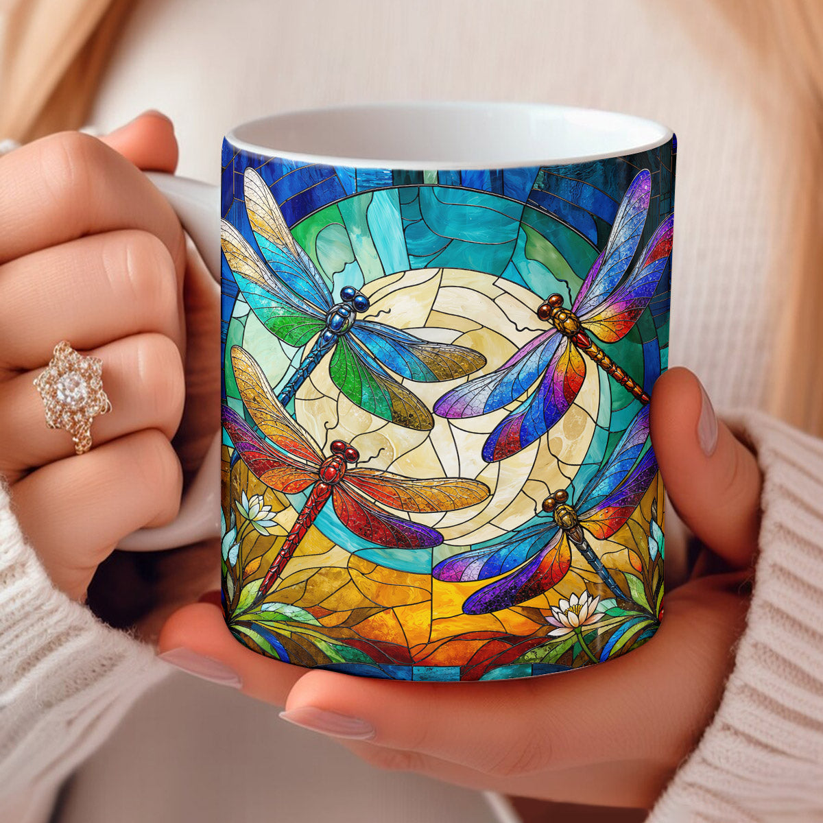 Dragonfly Moonlit Garden Ceramic Mug