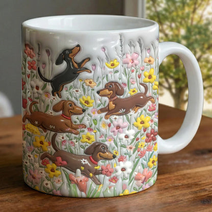 Dachshund 11Oz Mug Dachshunds In Flower Garden