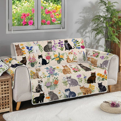 Cat Quilted Sofa Cover Charming Garden