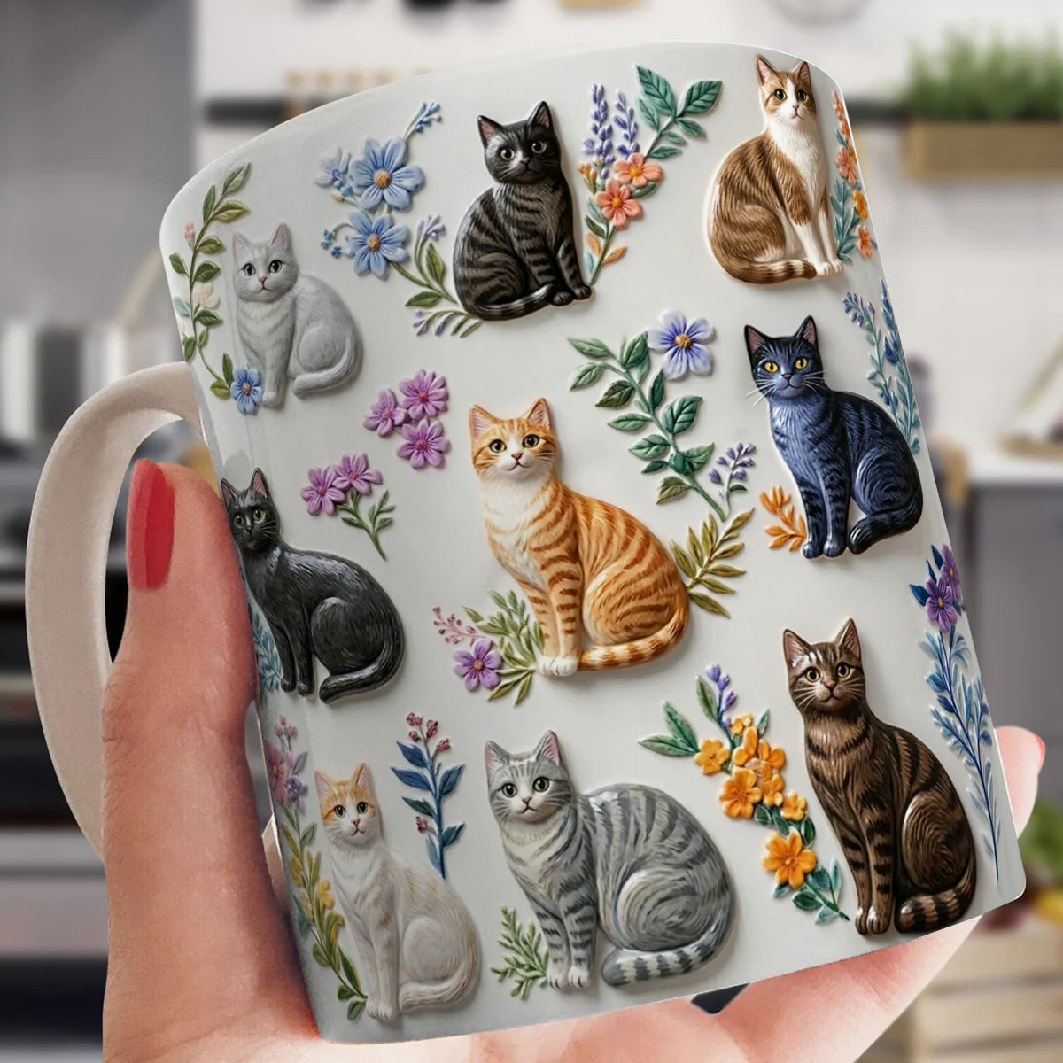 Cat 11Oz Mug Charming Floral Cats