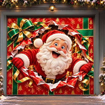 Christmas Garage Door Banner Decoration – Santa’s Magical Gift Box Surprise