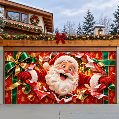 Christmas Garage Door Banner Decoration – Santa’s Magical Gift Box Surprise