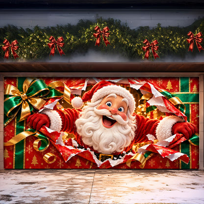 Christmas Garage Door Banner Decoration – Santa’s Magical Gift Box Surprise