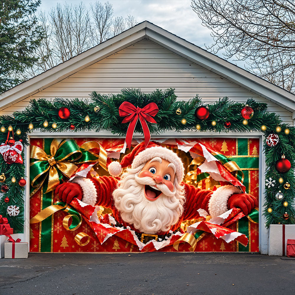 Christmas Garage Door Banner Decoration – Santa’s Magical Gift Box Surprise