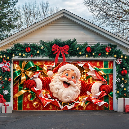 Christmas Garage Door Banner Decoration – Santa’s Magical Gift Box Surprise