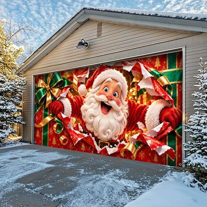 Christmas Garage Door Banner Decoration – Santa’s Magical Gift Box Surprise