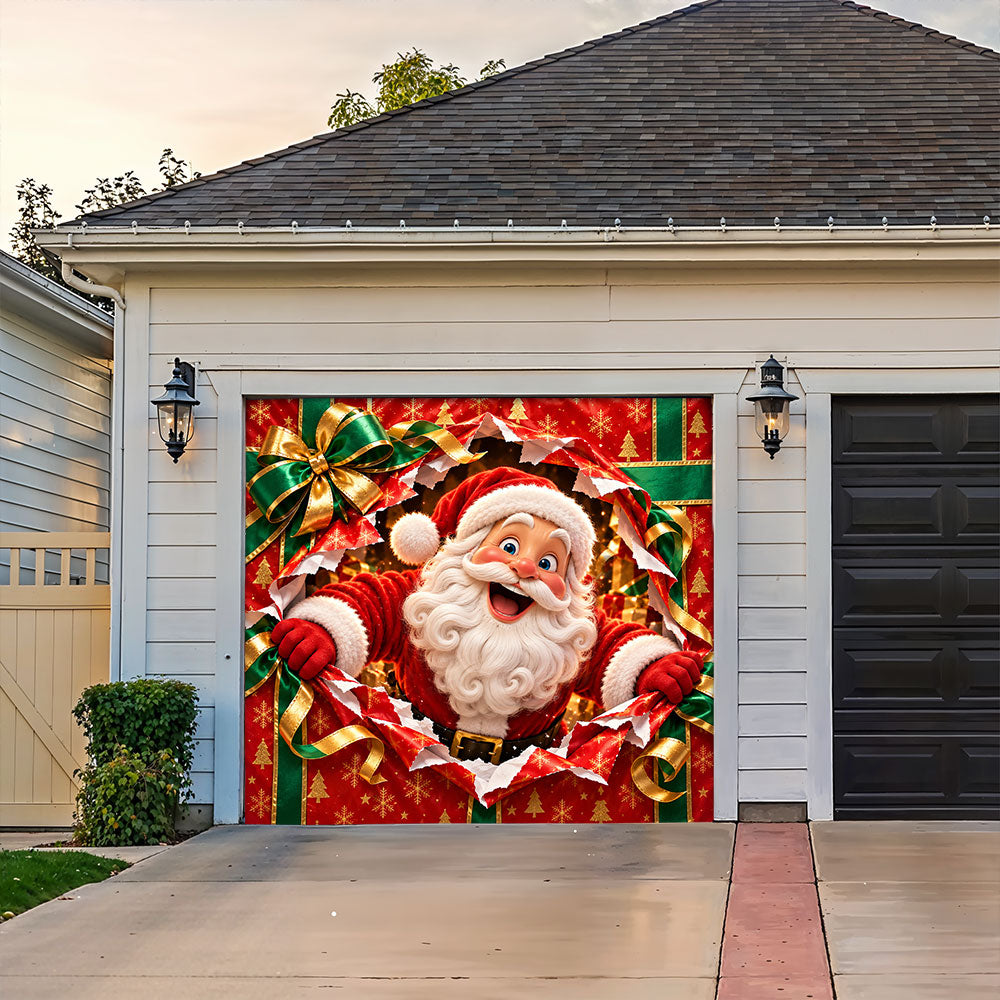 Christmas Garage Door Banner Decoration – Santa’s Magical Gift Box Surprise