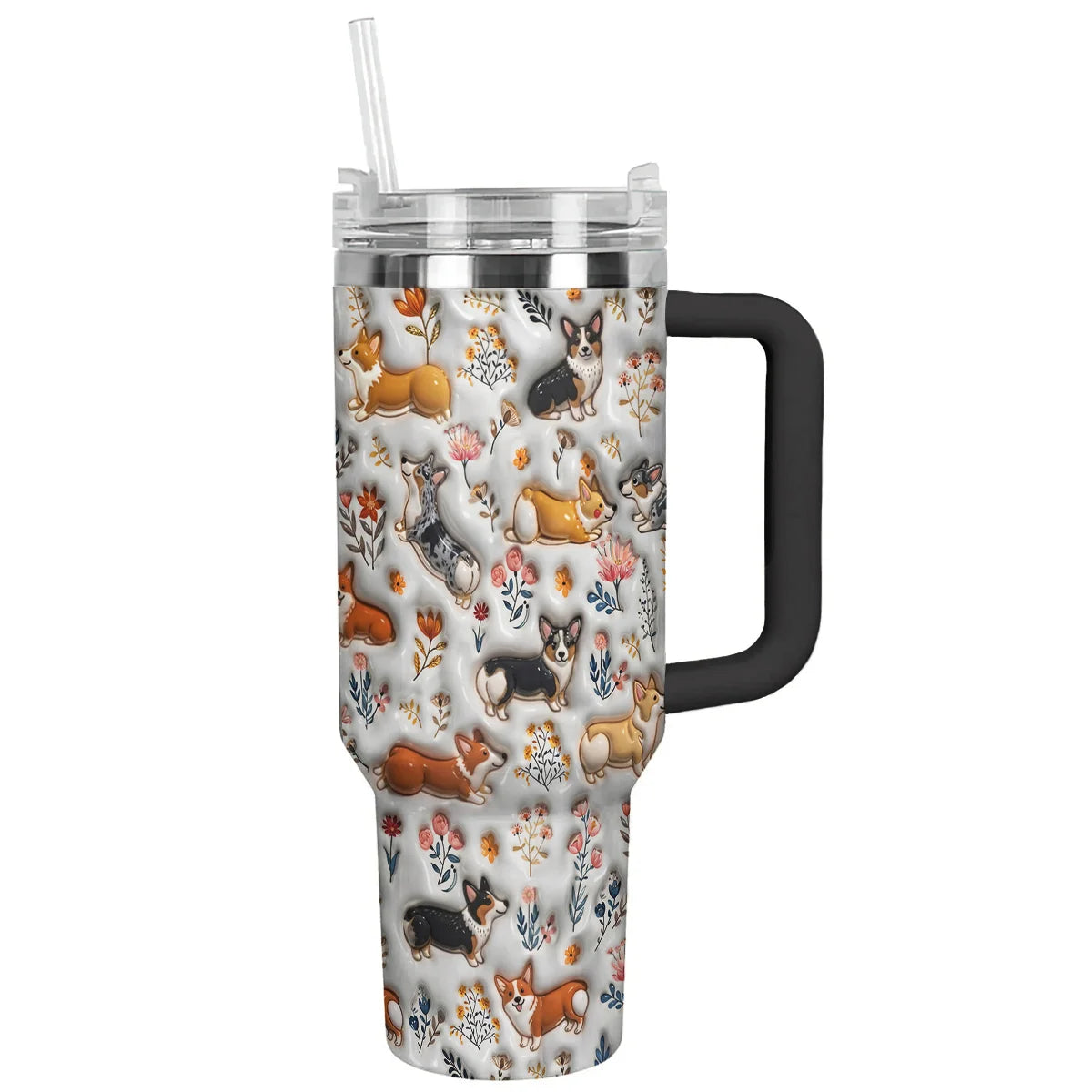Corgi 40 oz Tumbler Happy Field Flowers