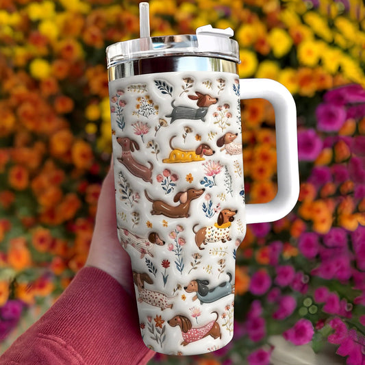 Dachshund 40 oz Tumbler Happy Field Flowers