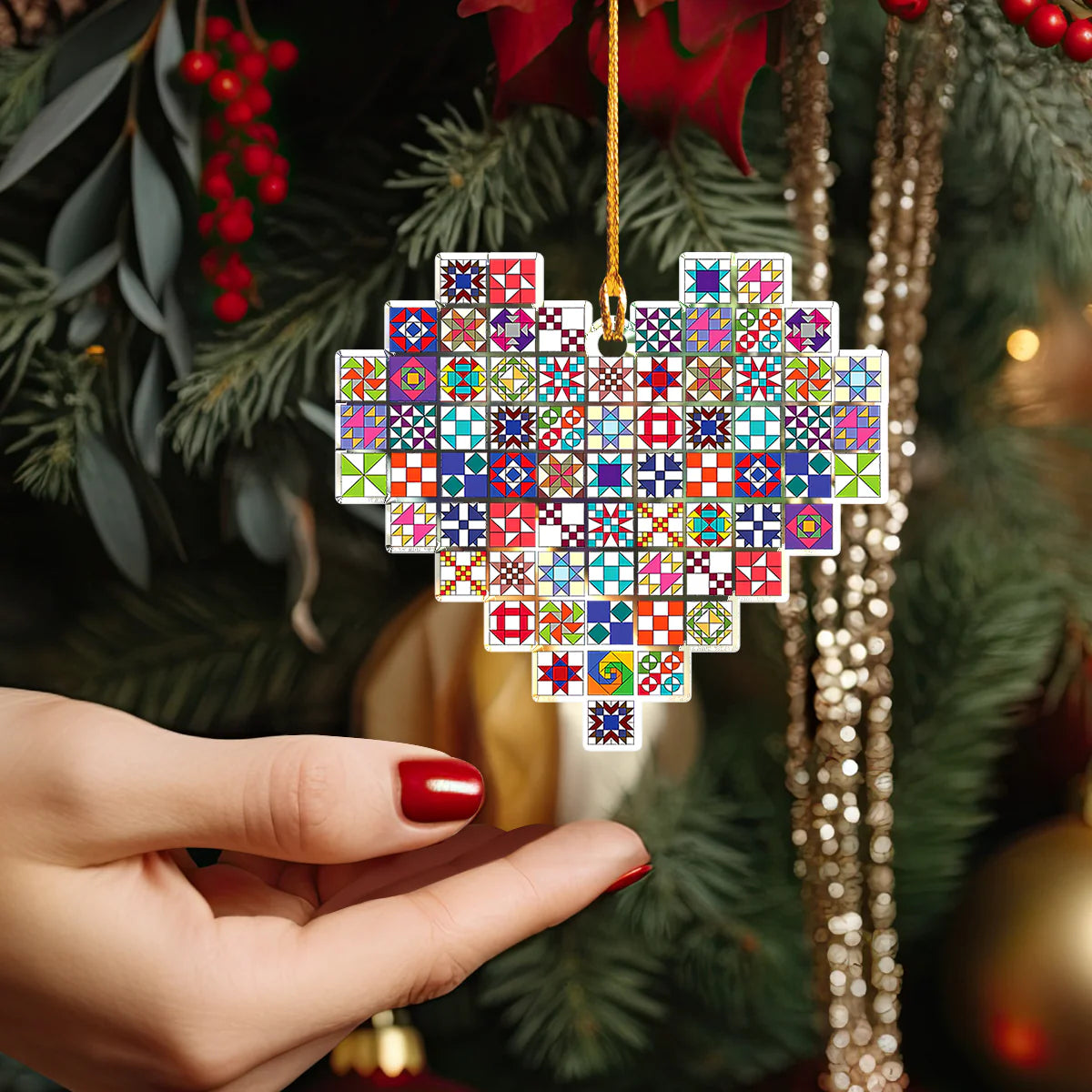 Quilting 2D Acrylic Ornament Quilting Blocks Heart