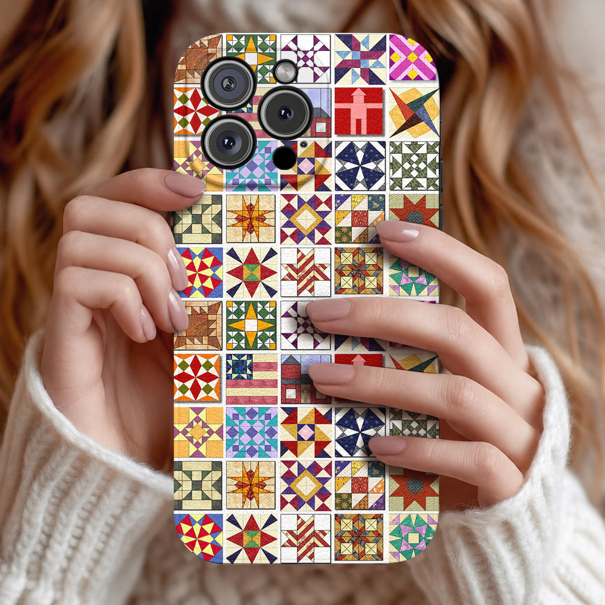 Sewing Lover Leather Phone Case Quilt Blocks