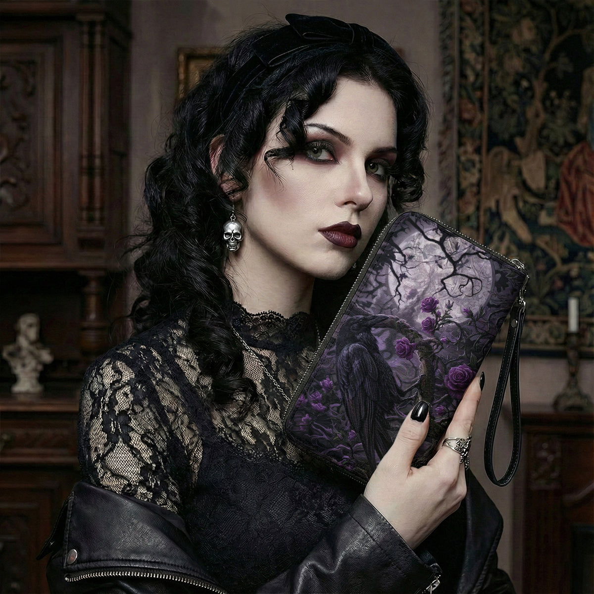Gothic Leather Wallet Moonlit Raven
