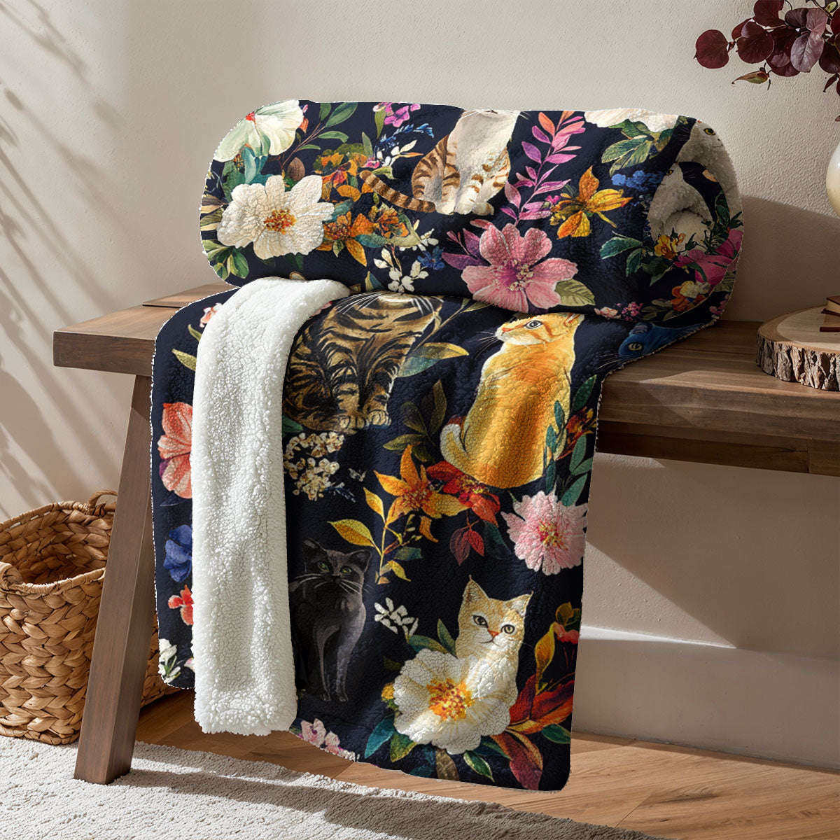 Cat Fleece Blanket Moonlit Garden Whiskers